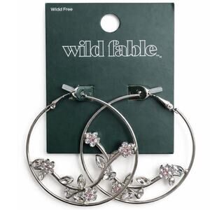 Wild Fable Floral Rhinestone Hoop Earrings Silver Tone Statement Hoops